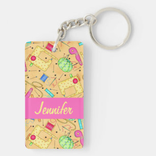 Yellow Sewing Notions Art Name Personalized Key Ring