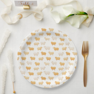 Yellow Sheep Vintage Ribbon Baby Shower Paper Plate