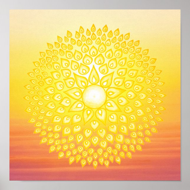 Yellow Shining Sun Mandala Sunset Poster (Front)