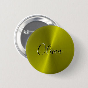 Yellow shiny faux metal  6 cm round badge