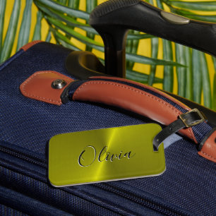 Yellow shiny faux metal  luggage tag