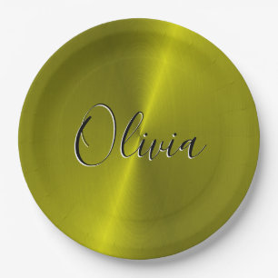 Yellow shiny faux metal  paper plate