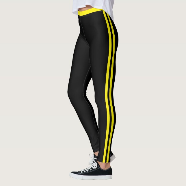 Yellow Side Stripe Black Leggings Design Your Own (Left)
