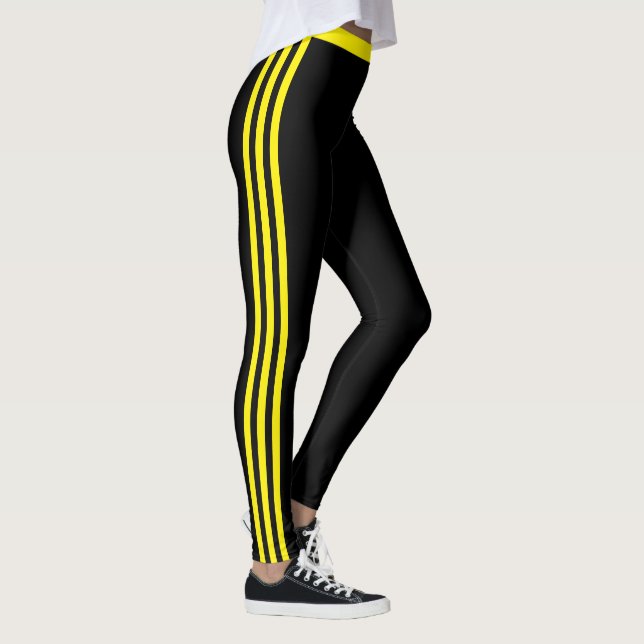 Yellow Side Stripe Black Leggings with Your Colour (Right)