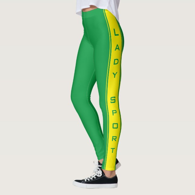 Yellow Side Stripe Green Leggings Custom Colours (Left)