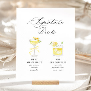 Yellow Signature Drinks Wedding Pedestal Sign