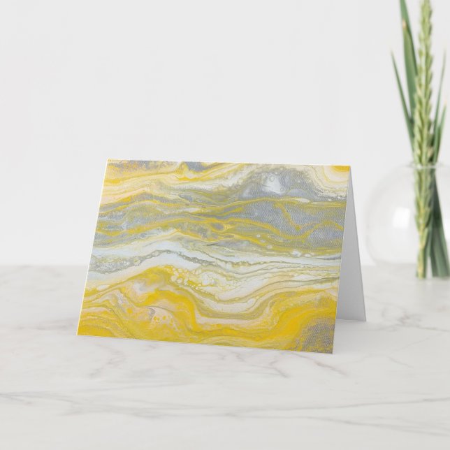 Yellow & Silver Abstract Note Cards (Blank Inside) (Front)