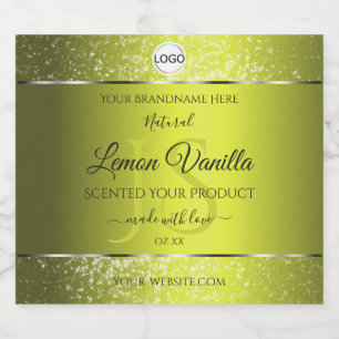 Yellow Silver Logo Initials Glitter Product Labels