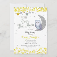 Yellow Silver Pink Owl Moon Baby Shower