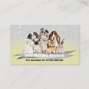 Yellow Silver Sparkles Petsitter Dog Walker Business Card