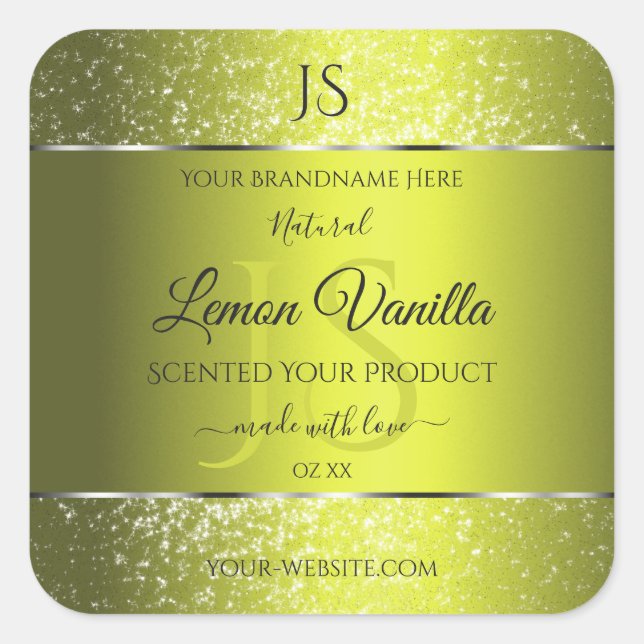Yellow Silver with Glitter Initials Product Labels (Front)