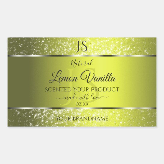 Yellow Silver with Glitter Initials Product Labels (Front)