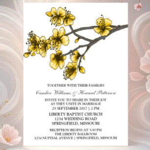 Yellow Simple Cherry Blossoms Wedding Invite