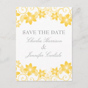 Yellow Simple Floral Save the Date Postcard