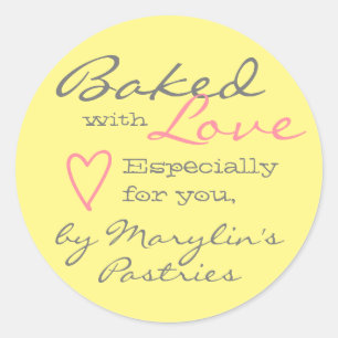 Yellow Simple Made with Love Heart Pastel Coloured Classic Round Sticker