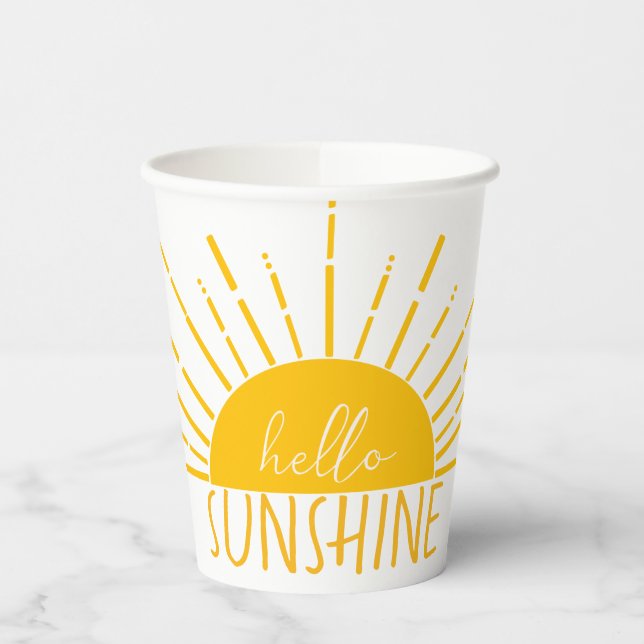 Yellow Simple Modern Hello Sunshine    Paper Cups (Left)
