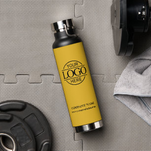 Yellow Simple Modern Stylish Company Business Logo Water Bottle