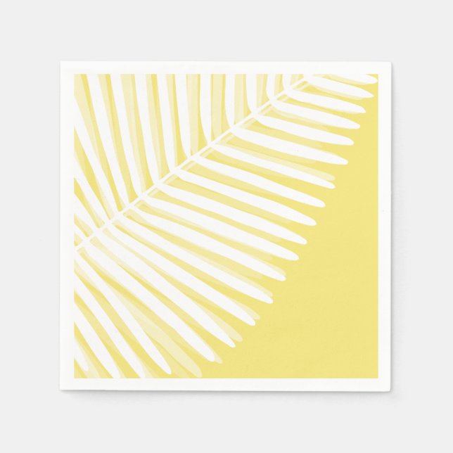Yellow simple tropical monochrome palm leaf napkin (Front)