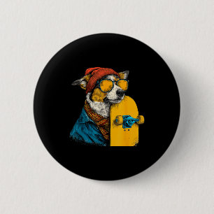 Yellow skateboard dog costume for skater and dogs 6 cm round badge