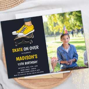 Yellow Skateboards Birthday Invitations with Photo