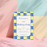 Yellow sky blue checks modern birthday party