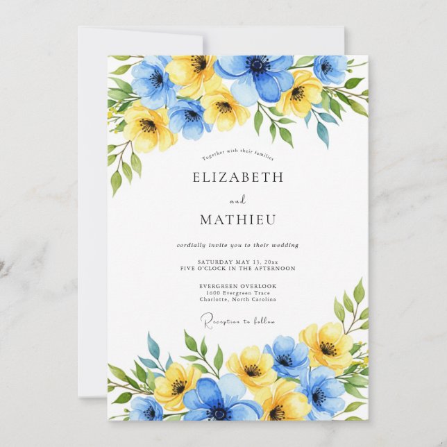 Yellow Sky Blue Gleaming Spring Wedding Invitation (Front)