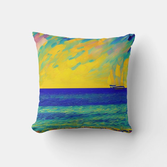 "Yellow Sky Race" Seascape Cushion (Front)