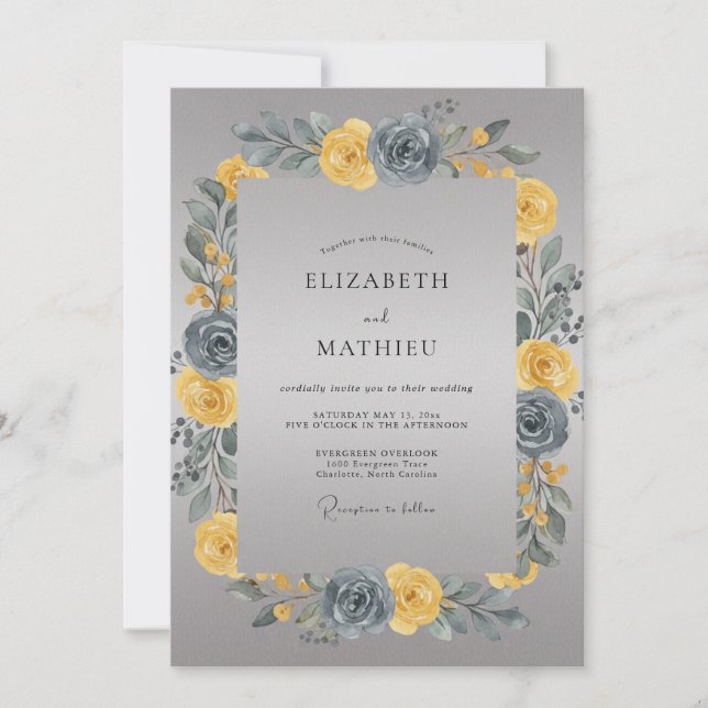 Yellow Slate Wreath Wedding Invitation (Front)