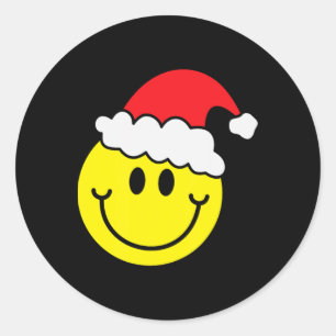 Yellow Smile Face Christmas Shirt Santa Hat Smilin Classic Round Sticker