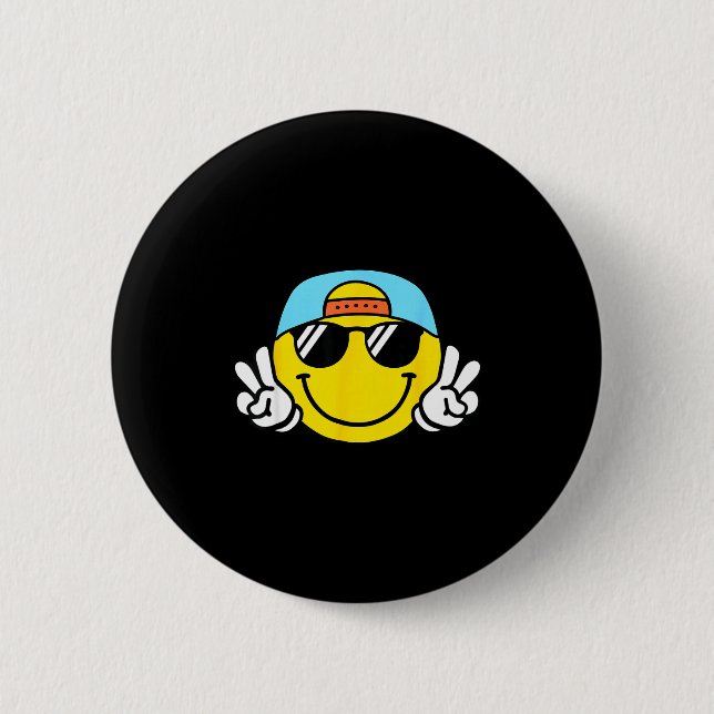 Yellow Smile Face Cute Checkered Peace Smiling Hap 6 Cm Round Badge (Front)