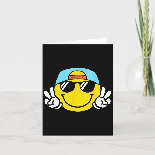 Yellow Smile Face Cute Checkered Peace Smiling Hap Card (Front)
