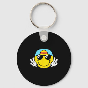 Yellow Smile Face Cute Checkered Peace Smiling Hap Key Ring
