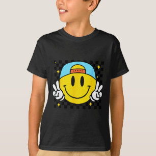 Yellow Smile Face Cute Checkered Peace Smiling Hap T-Shirt