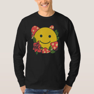Yellow Smile   Smiling Face Cute Mushroom Rose Flo T-Shirt