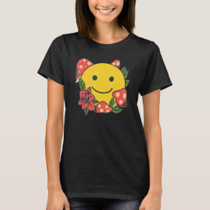 Yellow Smile   Smiling Face Cute Mushroom Rose Flo T-Shirt