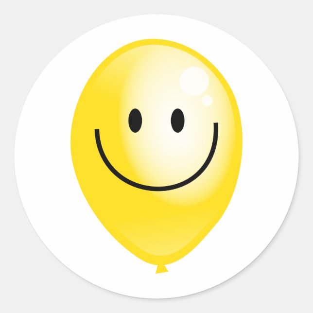 Yellow Smilie Balloon Classic Round Sticker (Front)