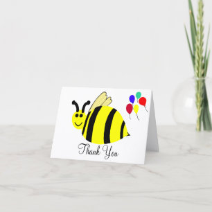 Yellow Smiling Bumble Bee and Balloons Thank You Card