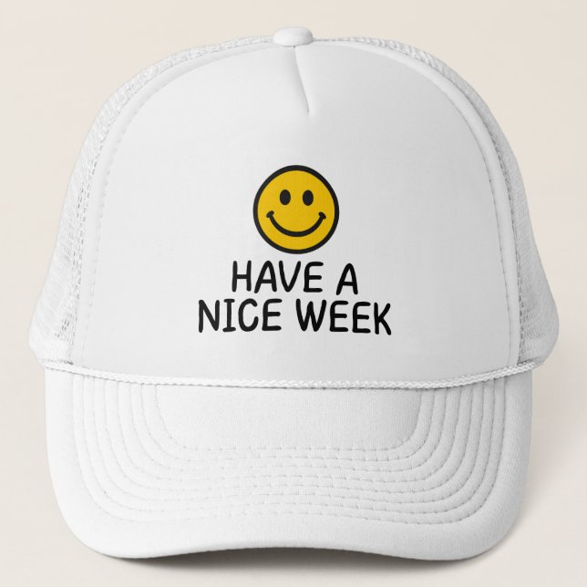 Yellow Smiling Face Kind Words Trucker Hat (Front)