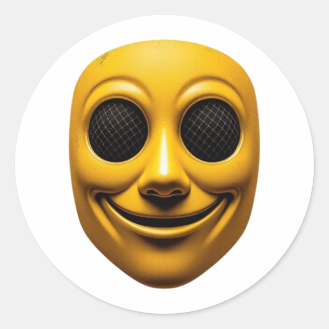 Yellow Smiling Mask Classic Round Sticker (Front)