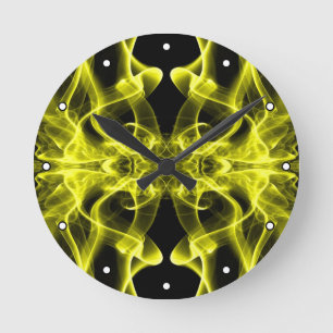 Yellow Smoke Symmetrical Minimalist Black Round Clock