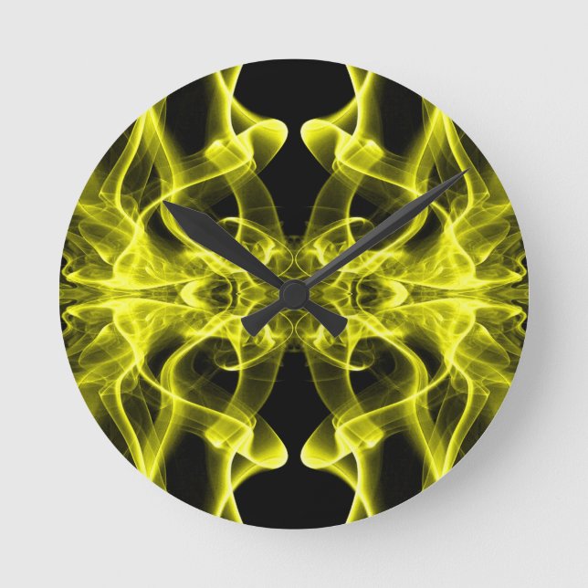 Yellow Smoke Symmetrical Minimalist Black Round Clock (Front)