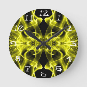 Yellow Smoke Symmetrical Minimalist Black Round Clock