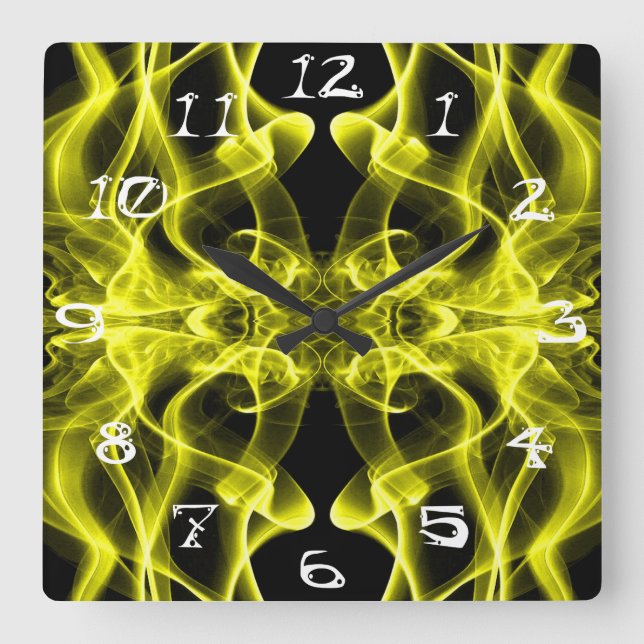 Yellow Smoke Symmetrical Minimalist Black Square Wall Clock (Front)