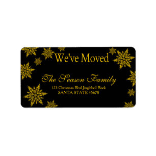 yellow Snowflake "we've moved" Christmas label
