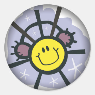 Yellow snowflake with ear muffs classic round sticker