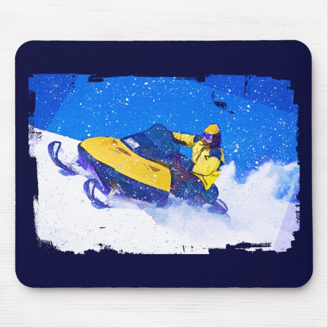 Yellow Snowmobile in Blizzard Mouse Pad (Front)