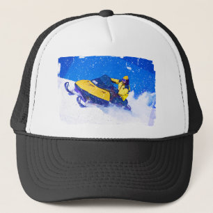Yellow Snowmobile in Blizzard Trucker Hat