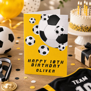 Yellow Soccer Football Ball Boy Happy Birthday Card