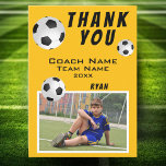 Yellow Soccer Football Ball Sports Coach Thank You Card<br><div class="desc">Yellow Soccer Football Ball Sports Thank you Coach Card. Soccer thank you coach card with photo, thank you text, coach name, team name, year, your name and soccer balls. Photo thank you card - add your photo to the template. Personalise the card with names and your text. Great thank you...</div>