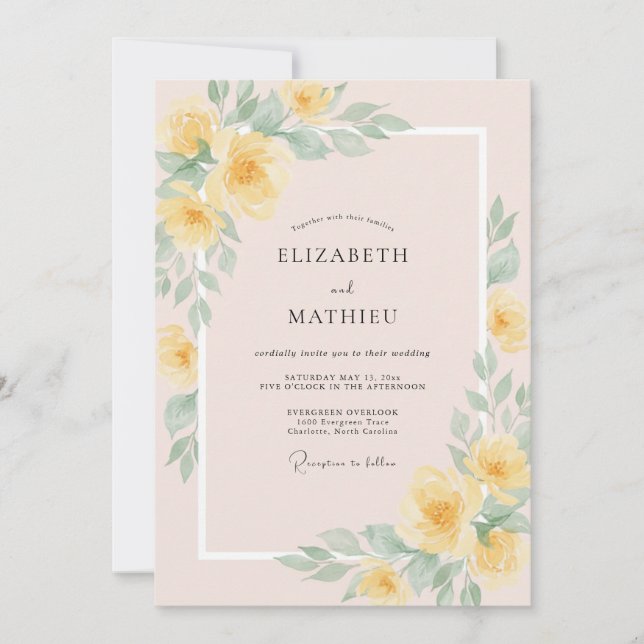 Yellow Soft Blossom Wedding Invitation (Front)